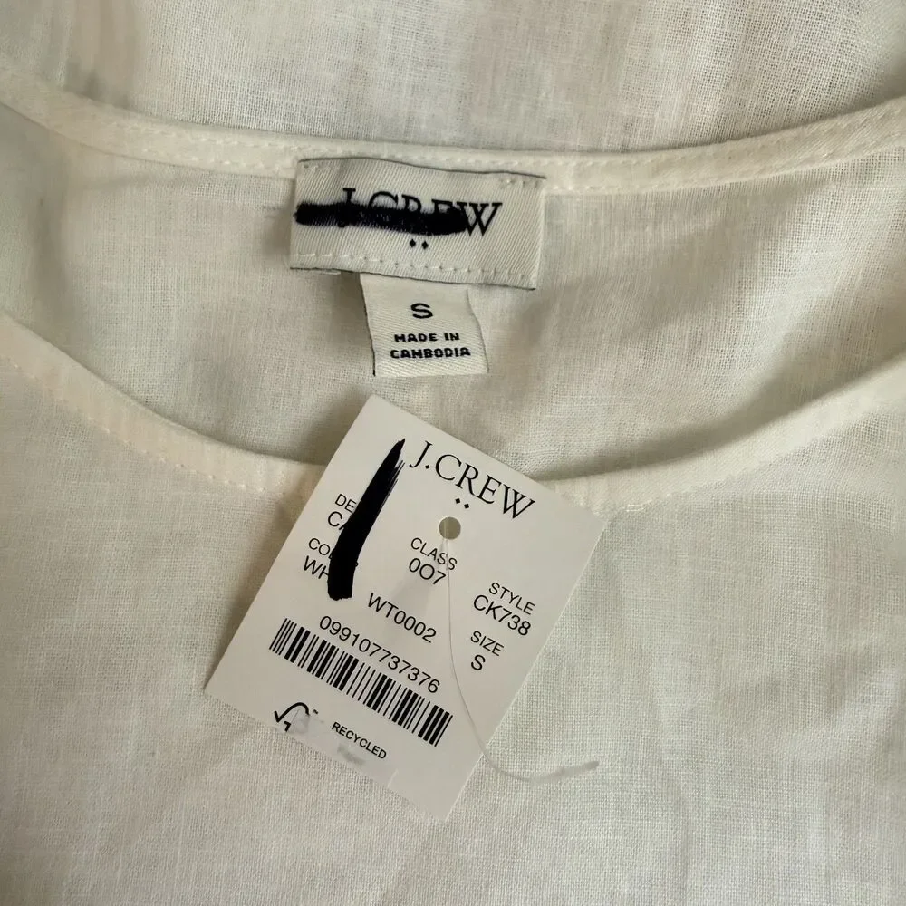 J.CREW Linen-Blend Button-Shoulder Shirt S White Crewneck T-Shirt NWT B58
